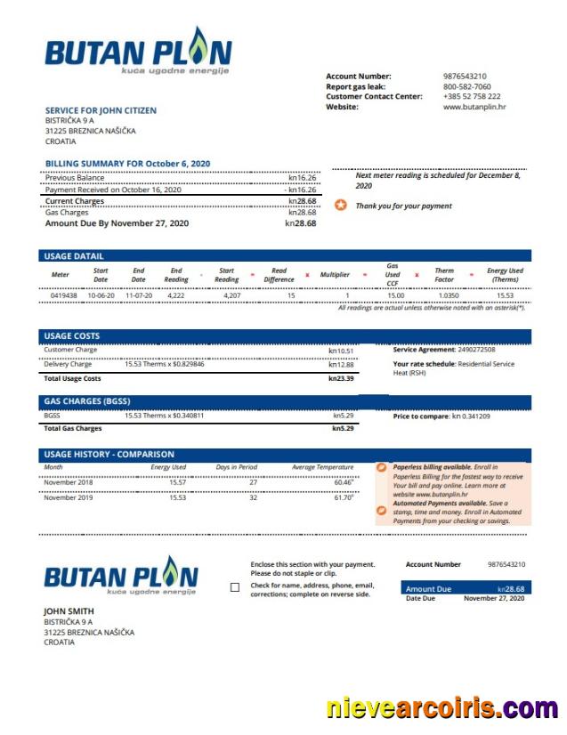 Croatia BUTAN PLIN doo gas utility bill